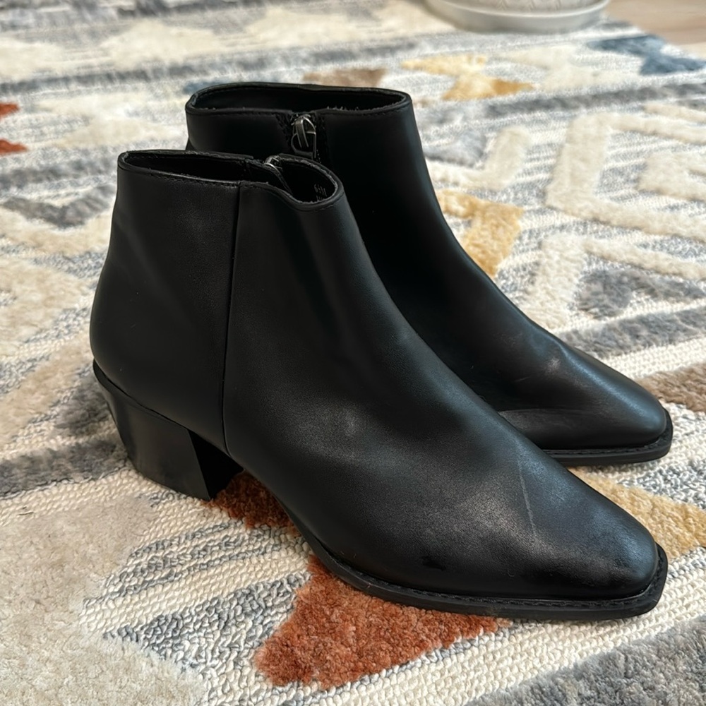 Linea Paolo Black Ankle Booties Womens 6.5 Block Heel Pointed Toe Boots